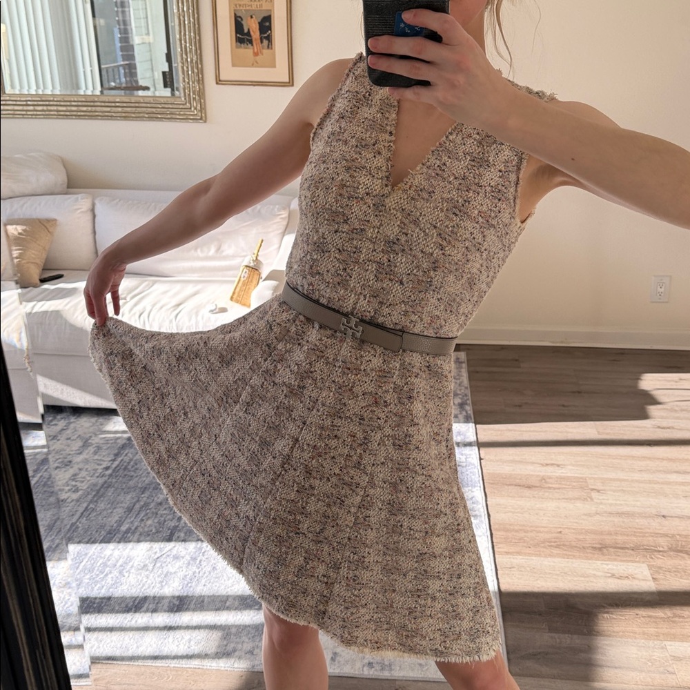 Rebecca Taylor Cream Sleeveless tweed work  Dress